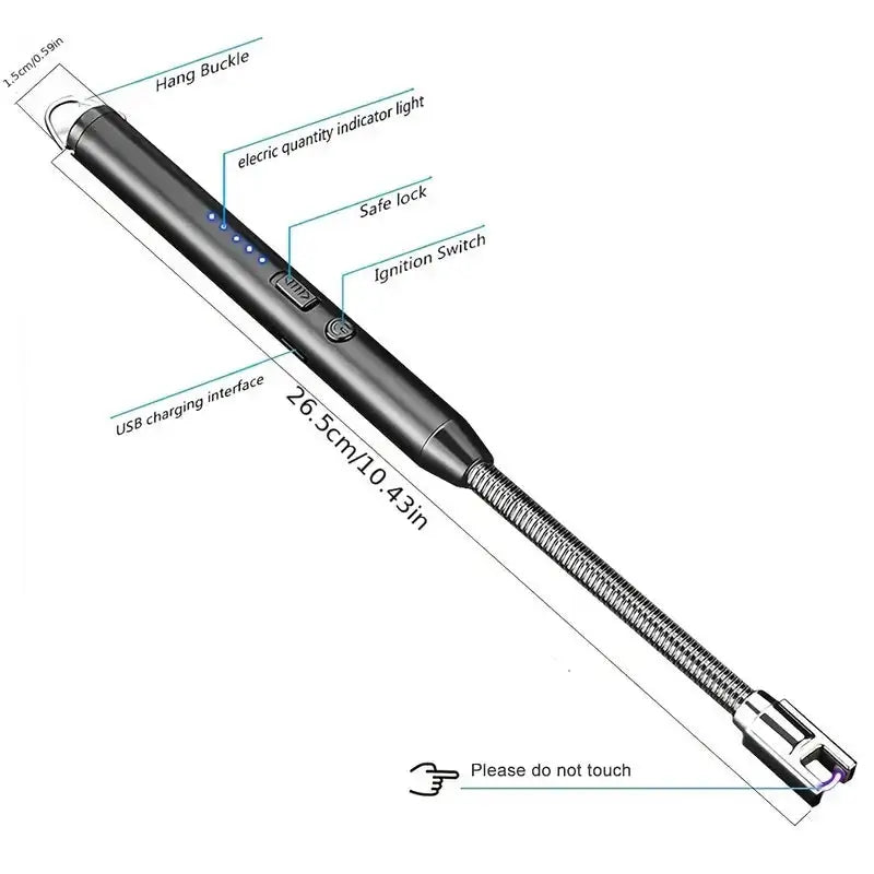 USB rechargeable flameless arc candle lighter with safety features and USB charging interface