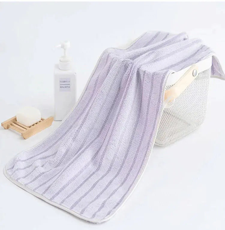 Thick Coral Fleece Towels - Striped Face Towels Set of 5 Candles Culture