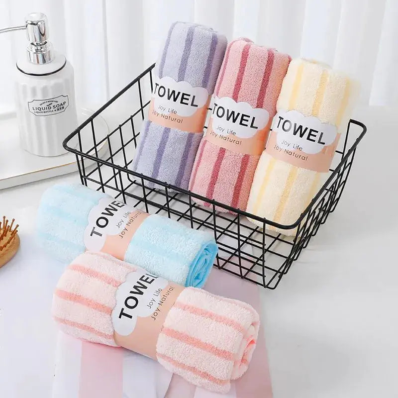 Thick Coral Fleece Towels - Striped Face Towels Set of 5 Candles Culture